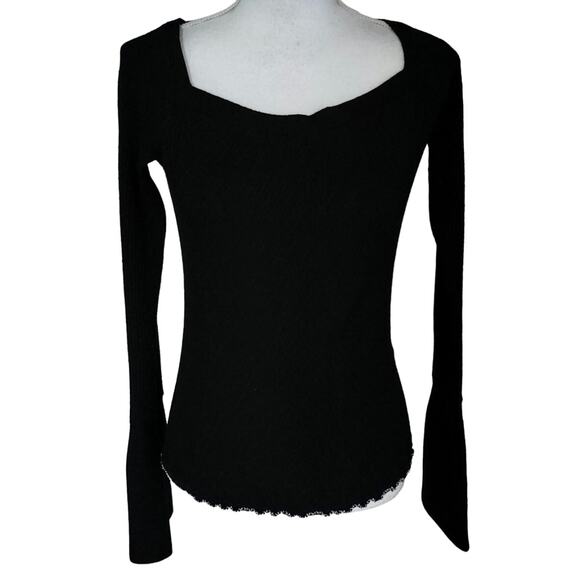3.1 Phillip Lim Size S Square Neck Sweater Merino Wool Ribbed Lettuce Hem Black - Picture 1 of 6